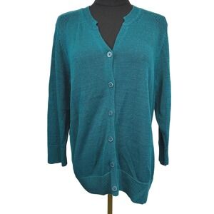Coldwater Creek Cardigan Sweater Size XL Cotton Blend Teal Blue Light Layer